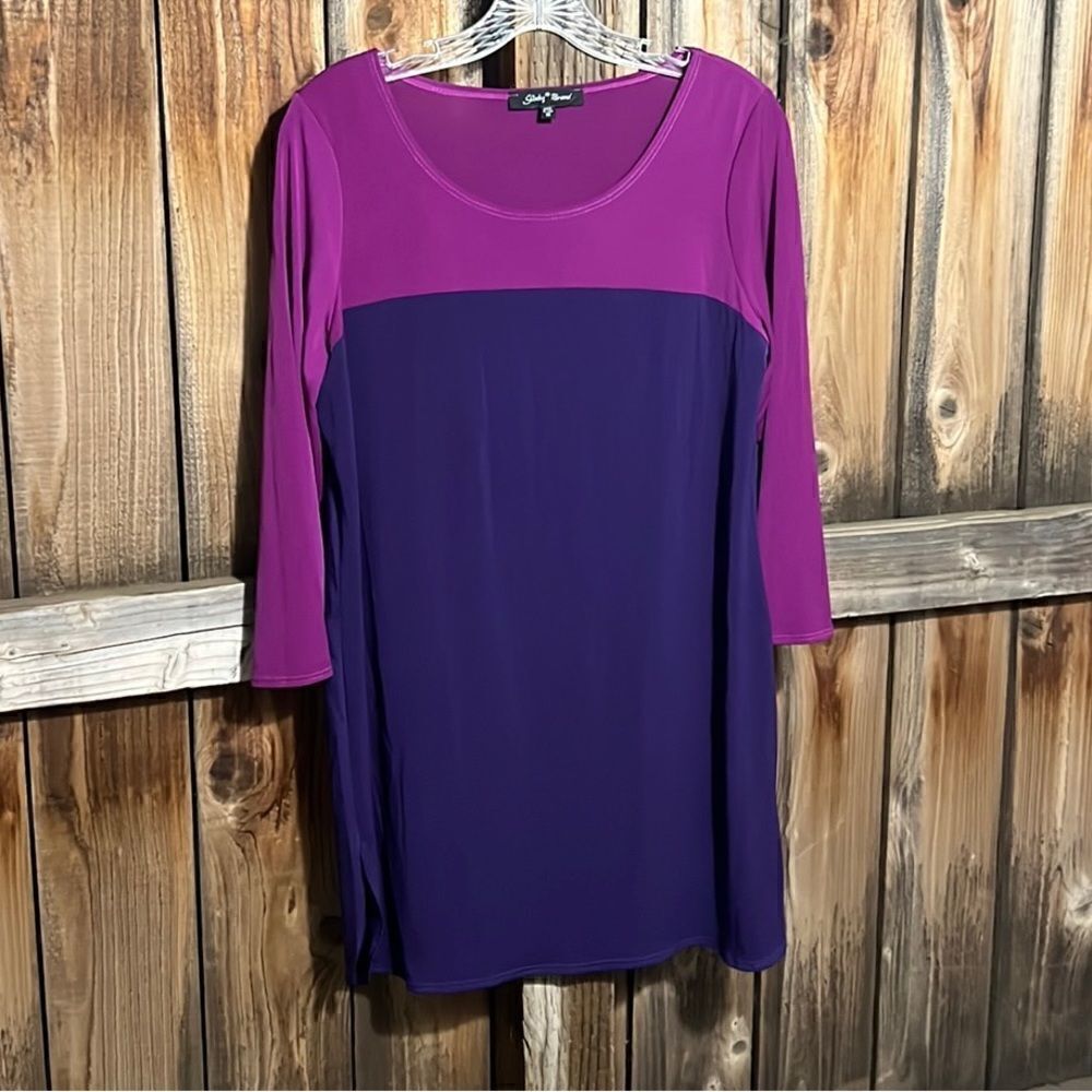 Slinky Brand top tunic slinky color block purple pink Medium